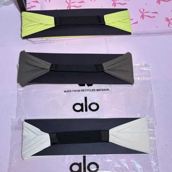 ALO Yoga adult Hairband Trio - Lime, Charcoal, and Ivory - Picture 4 of 4